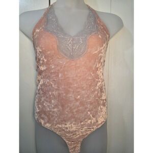 EXPRESS One Eleven Pink Velvet Lace Bodysuit L Feminine Coquette Y2K boudior